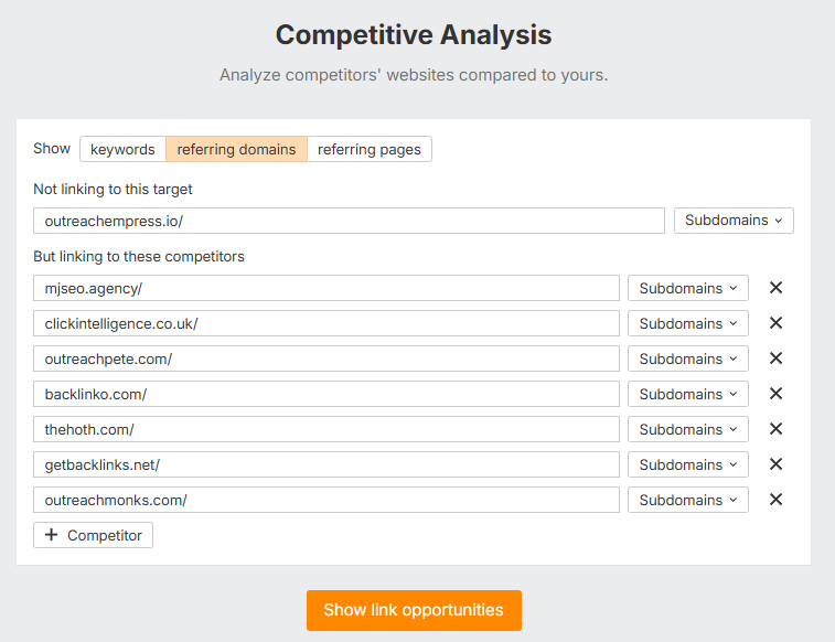 top saas link building trends showing how to do competitive analysis with ahrefs